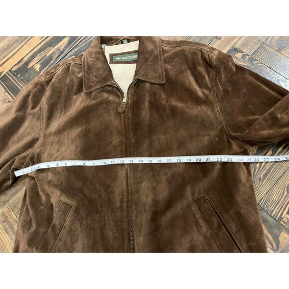 Dockers 100% Leather Suede Full Zip Jacket Men XL Grunge Dark Academia Twee VTG - Picture 5 of 10